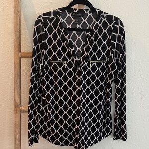 INC International Concepts Black and White Diamond Blouse